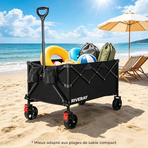 RIVERAY Foldable All Terrain Trolley 300L 230kg, Beach Trolley with Brakes, Removable Canvas, Large Volume XXXL for Camping, Garden, Fishing, Transport, Picnic