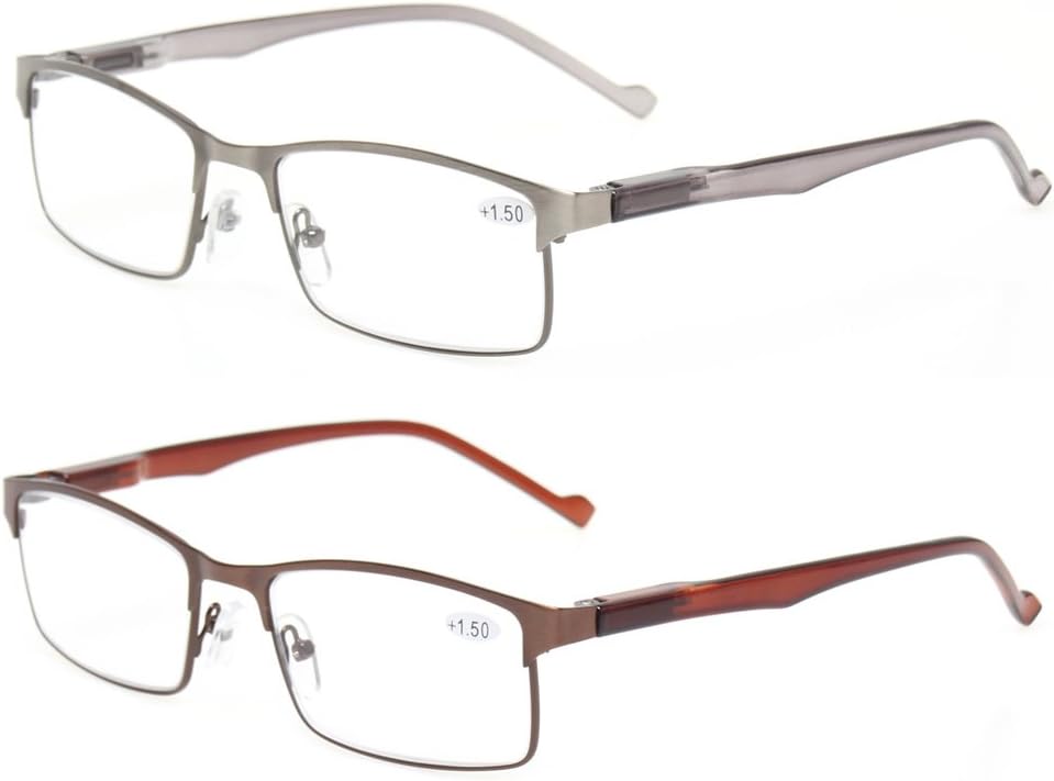 Kerecsen 2-Pack Metal Reading Glasses Stainless Steel Material Spring Hinge Readers