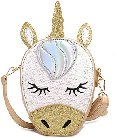 3D Glitter Unicorn Crossbody Purse Bag for Teens Girls Women Novelty Handbag