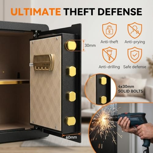 Asylosss 53L Digital Anti-Theft Safe, Shelf, Alarm, Wall Mount | Heavy-duty steel safe, 3-way access (code/key/Type-C), Removable shelf, Dual alarm, Wall-mountable, for cash jewelry office