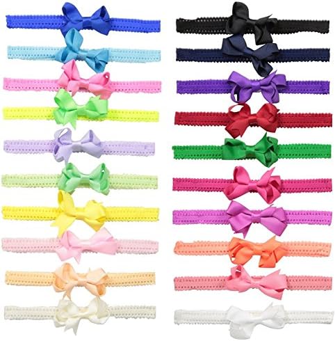 Little Cuties Little Girls 20 Grosgrain Bow Headwraps, Assorted, Infant-Toddler