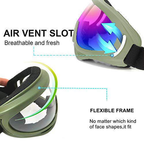 LJDJ Safety Goggles - Glasses Set of 5 - Motorcycle Goggles Dirt Bike ATV Motocross Anti-UV Adjustable Riding Offroad Protective Combat Tactical Military Goggles for Men Women Kids Youth Adult - Thumbnail 3