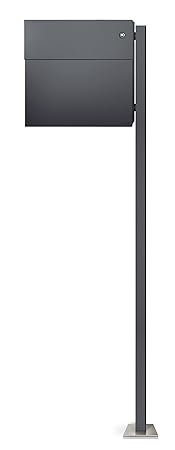 Letterman 4 mit Pfosten anthrazit mit Klingeltaster weiß RAL 7017 Standbriefkasten