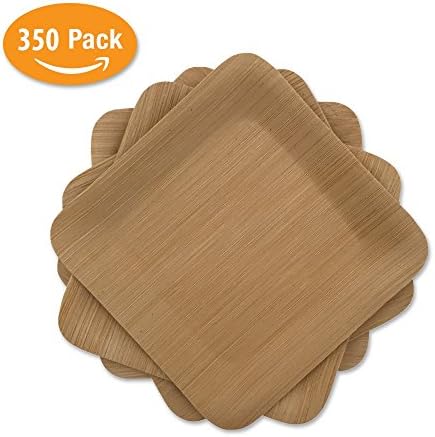 Bamboo Mini Appetizer Plates Disposable | 350 Pack of 3.5” Square | Compostable &amp; Biodegradable Tableware | Made of 100% Bamboo | Wedding, Party Planning or Sustainable Living Ebook Included