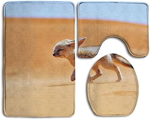 WUGOU Bathroom Rugs Africa Nature Desert Fennec Fox Set Of 3 Soft Shaggy Traditional Non Slip Shower Mat Toilet Floor Rug And U-shaped Lid Toilet Floor