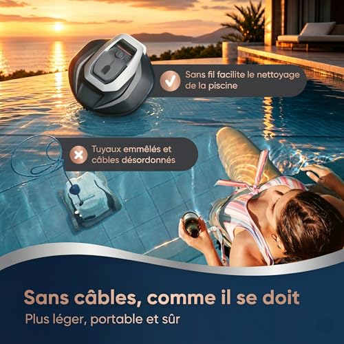 Pooleco 10 Pool Robot, Wireless Pool Vacuum Cleaner 90min and 2.5 Liters, Self-Parking, Easy Care, for All Shapes and Surfaces of Above Ground and Buried Pools up to 80㎡