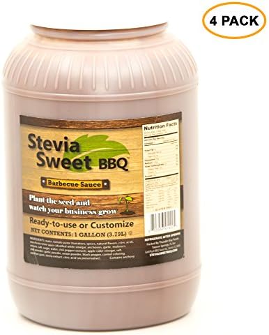 Stevia Sweet BBQ Sauce | Low Sugar (1g), Low Carb, Low Sodium, Gluten & Fat Free | Paleo & Keto Diet Approved Barbecue Sauce | Zero Artificial Sweeteners | Only 2 Carbs Per Serving (4 x 1 Gallon)