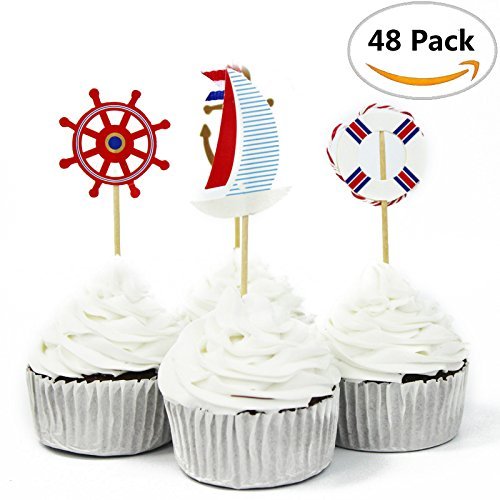 48 Pcs Nautical Theme Cupcake Picks Cupcake Toppers Food Fruit Picks for Decoration By Fireboomoon