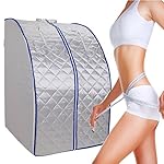 Ridgeyard Foldable FIR Far Infrared Portable Indoor Sliver Sauna Spa+ Negative Ion Detox + Wired Remote Control with Folding Chair and Heating Footpad