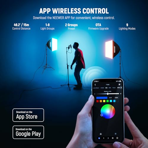 Neewer RGB Softbox Lighting Kit with App Control & 9 Effect Modes, 2 Pack 24W CE/UKCA Certified LED Bulbs CRI93+ TLCI98+, E27 Porcelain Sockets, 24" Softboxes, for Studio Photography Lighting, NK800