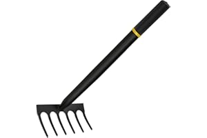 Kemaier Garden Hand Rake, Mini Hand Cultivator, Heavy Duty Carbon Steel Garden Rakes Tillers with Rubber Grip, Rakes for Gardening Handle Lawn Grass Leaf Rake Gardening Tools