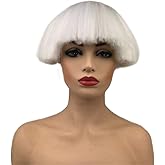 Aimole Short Yaki Straight Synthetic Wigs White Mushroom Head Wig Bowl haircut Wigs Bob (1001 White)