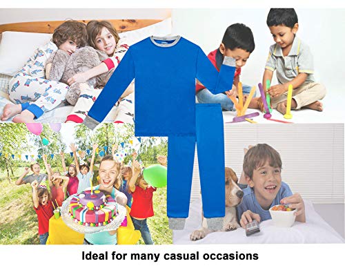 Benaive Pajamas for Boys Girls, Pjs for Boy Cotton Pajama, 2-Piece Solid Colors Children Sleepwear Pants Set (Blue, 2T)
