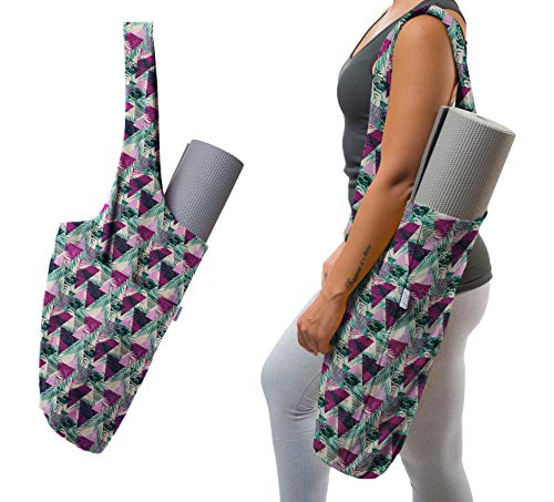 Yogiii Yoga Mat Bag | The Original YogiiiTote | Yoga Mat Tote Sling Carrier with Large Side Pocket & Zipper Pocket | Fits Most Size Mats (Tropical)