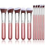Qivange Kabuki Makeup Brushes, Premium Foundation Eyeshadow Powder Brushes(10pcs, Pink with Silver) 