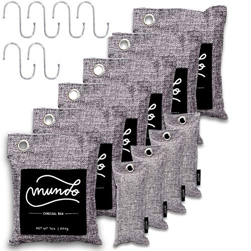 Mundo Bamboo Charcoal Air Purifying Bag 16 Piece Kit (6x200g, 4x75g & 6 hooks) Powerful