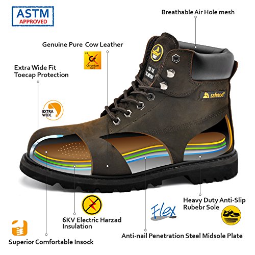 SAFETOE Work Boots For Men Steel Toe Safety Shoes - M8179 Women Leather Wide Width Safety Toe Boots - Thumbnail 4