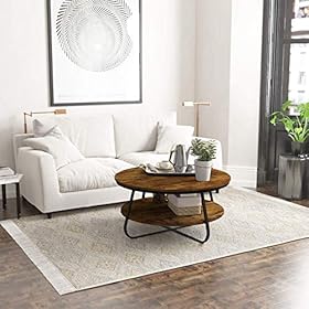 Elephance Round Coffee Table with Storage, 35.8 Inch Industrial Wood Coffee Table with Metal Frame for Living Room… 51BIPIscNXL