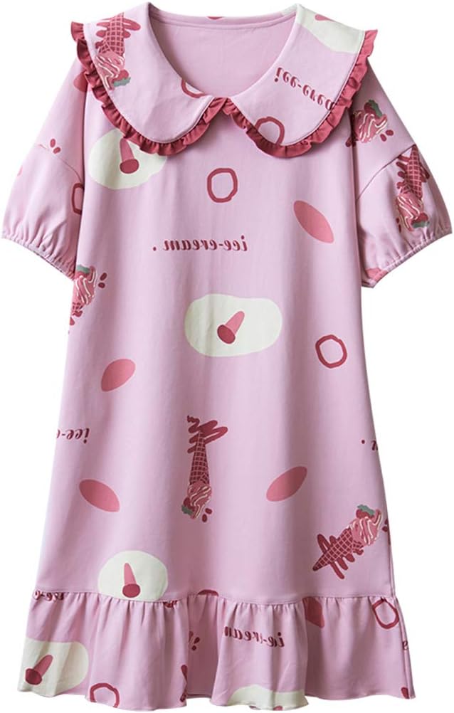 Hupohoi Big Girls' Short Sleeve Nightgown Lovely Cats Lazy Day Printed Sleep Dress PJS