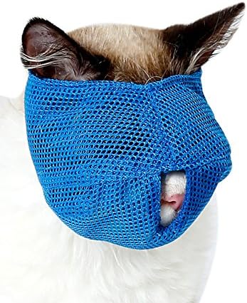 B5645ellsBreathable Mesh Lovely Cat Anti Bite Muzzle Travel Tool Bathing Bag Pet Supplies - Blue L