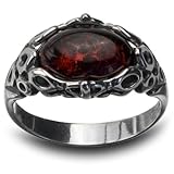 Sterling Silver Red Dark Amber Oval Design Ring