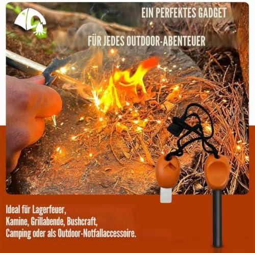 1 x Feuer-Starter-Set, Feuerstein und Stahl, Überlebenswerkzeug für den Außenbereich, Notfall-Überlebenswerkzeug für Reisen, Camping, Wandern (2 Stück)