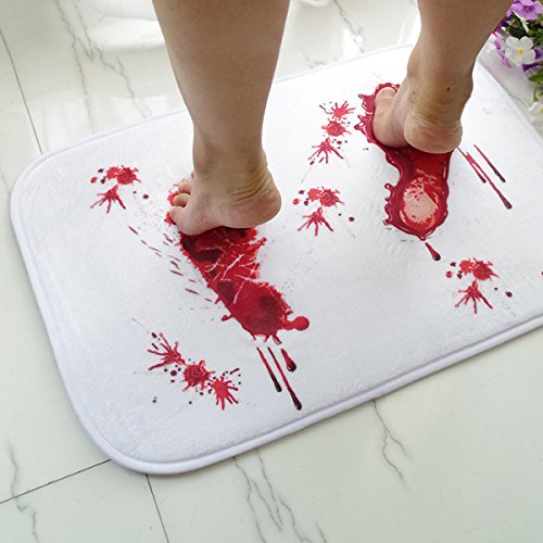 YSBER Halloween Novelty Bloody Bath Mat, Horror Bloody Footprints Carpet Home Decor Non-Slip Flannel Bathroom Floor Shower Rugs - Thumbnail 2