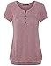 Vinmatto Women's Henley V Neck Pleated Button Details Banded Hem Blouse Top