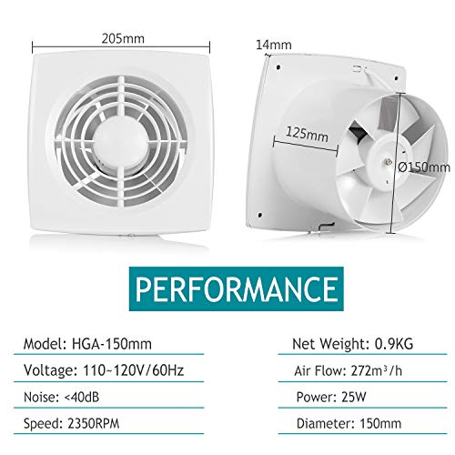 HG Power Bathroom Exhaust Fan, 6 Inch Extractor Fan Garage Ventilation