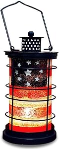 Hanging American Flag Candle Lantern Rustic Metal Tabletop Tealight Holder for Patio Garden 4th of July Memorial Day Indoor Outdoor Patriotic Decoration-7.5