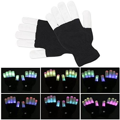 Kainuoa LED Gloves Flashing Finger Lighting Gloves with 7 Colors Light for Clubbing, Rave, Birthday, EDM, Disco, Festival and Party (Black Whole Fingers 6 Modes)