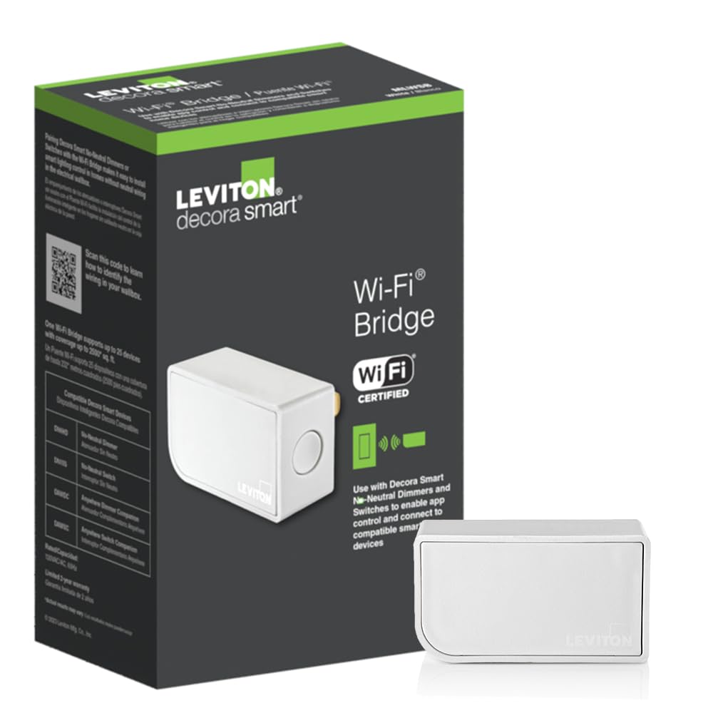 Photo 1 of Leviton Wi-Fi Bridge for No-Neutral Decora Smart Dimmers and Switches (DN6HD and DN15S), Works with My Leviton, Alexa, Google Assistant, Apple Home/Siri & Wire-Free 3-Way, MLWSB-1RW, White