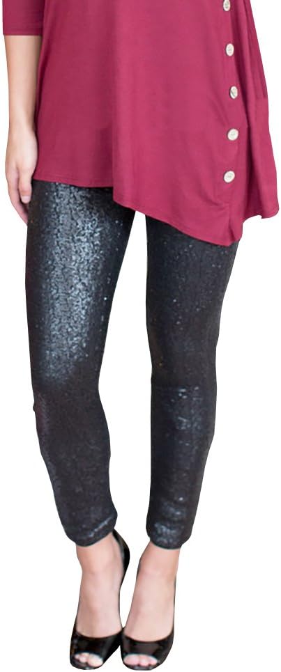 Misassy Womens Sexy Glitter Sequins Leggings Elastic Waist Sparkle Stretch Shiny Tights Dance Pants