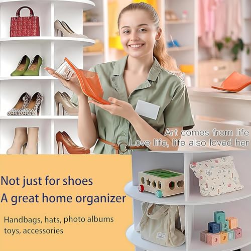 7 Tier Rotating Shoe Rack Tower, Vertical Spinning Shoes Display Rack, Shoe Storage Round Carousel, Revolving 360° Shoe Closet organizer, White 58 * 58 * 160Cm