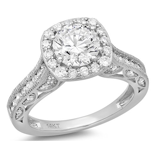 Clara Pucci 1.90 CT Round Cut Simulated Diamond CZ Pave Halo Wedding Bridal Engagement Ring Band 14k White Gold, Size 9