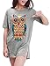 Allegra K Women Short Sleeve Owl T Shirt Side Split Loose Fit Tee Light Gray L