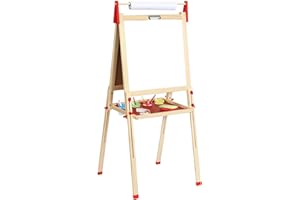 Flat River Group Easy Playhouse Easel for Kids, Wooden Whiteboard & Chalkboard Easel | Adjustable Height, Double-Sided Art Easel for Children