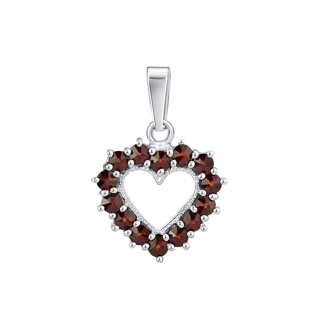 SILVEGO Women 925 Sterling Silver Pendant Heart with Genuine Czech Garnet