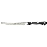 Winco 5" Black Stainless Steel Tomato Knife | Precision german steel blade, Triple-riveted full tang construction, Injection-molded pom handle for comfort