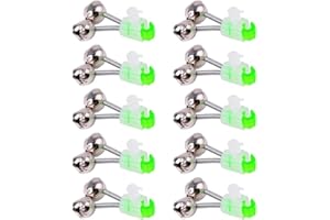 Cauaoa 10 PCS Silver Fishing Bells Clips Fishing Rod Alarm with Dual Alert Bells,1.89 Inch Green Galvanized Fish Bite Alarm Portable Reusable Bite Indicator for Night Fishing Bite Indicators