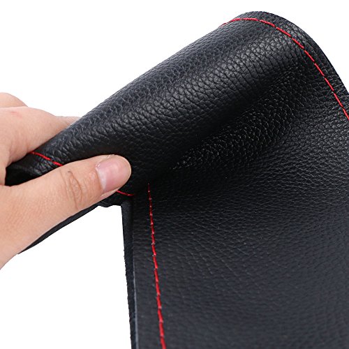 O SHI CAR Buttermilk Skin Steering Wheel Cover Universal, Classical DIY Soft Sew Car Steering-wheel Case With Needle And Thread For Diameter 14.5-15.3 Inch Red - Thumbnail 4