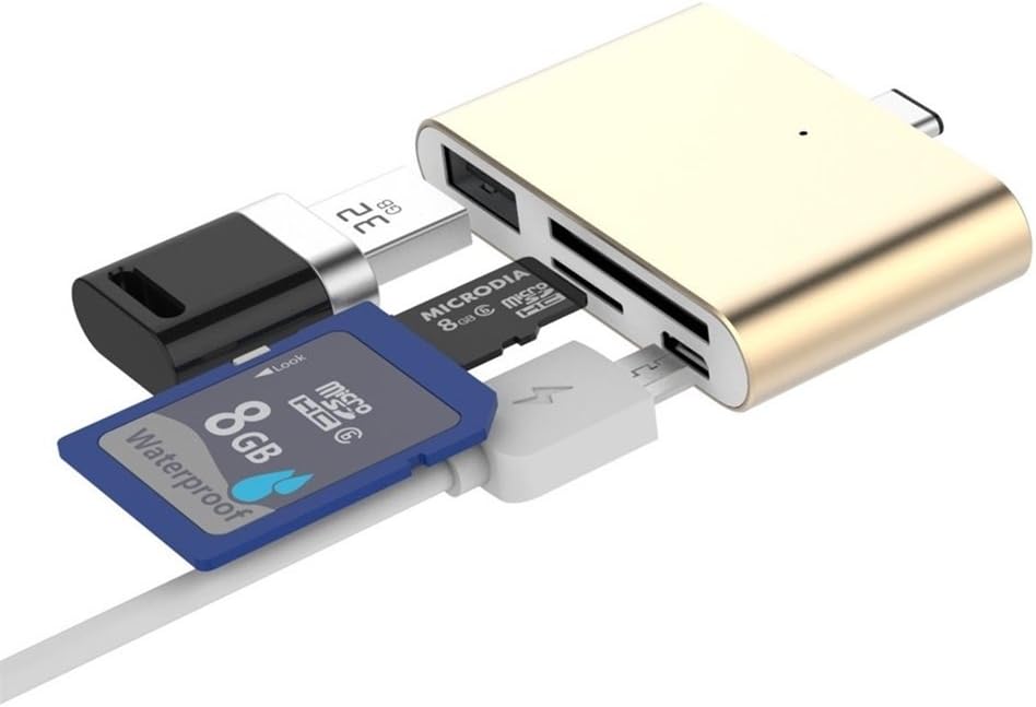 XIAODUO Type-c USB 3.1 OTG Micro SD TF Card Reader Type C USB-C 3.0 Adapter for Apple MacBook 12/New MacBook Pro 13 15 2016 2017 with 4 Ports ChromeBook and More Multi-Port Adapter USB C HUB(Gold)