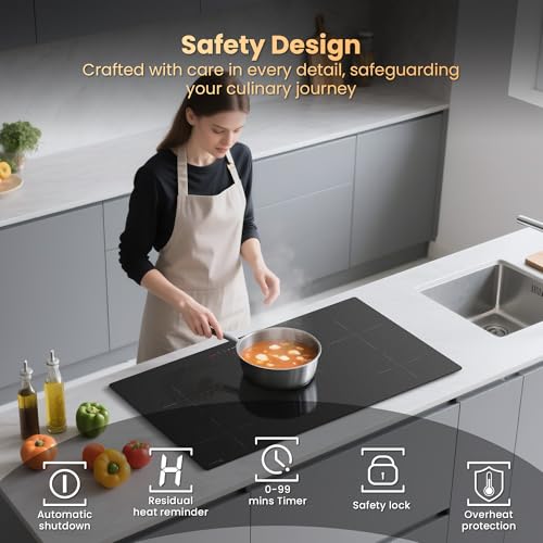 Induction Hob 5 Burners – Anti-Smudge Matte Glass, 90 cm Induction Plate with Boost Function, 9 Power Levels, Timer 1-99 Min, Child Safety, 9300 W