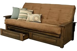 Kodiak Furniture Washington Queen Size Futon Frame with Storage Drawers - Wood Futon Frame with Mattress Included in Suede Peat Color