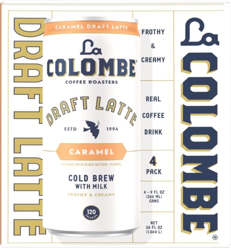 LA COLOMBE CARAMEL DRAFT LATTE – 9 FLUID OUNCE, 4 COUNT – COLD-PRESSED ESPRESSO AND FROTHED MILK + REAL CARAMEL – MADE WITH REAL INGREDIENTS – GRAB AND GO COFFEE