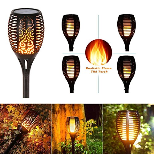 AVEKI 96 LED Solar Flame Torch Light, Solar Lights Dancing Flame Outdoor Waterproof Wireless Flickering Torches Lantern for Garden Patio Driveway Pathway (2 Pack) (2)
