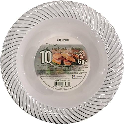 DELUXE CATERING PLASTIC Bowls 6 OZ, Hard White Bowls with Seashell 10 Pack, Beautiful and Great for any Occasion, Non Toxic, BPA Free