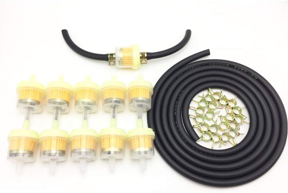 Cococart 10 Pack 3/16 Inch X 1/8 Inch Gas Inline Fuel Filters with Magnet+6.5 Feet/2m 3/16 Inch ID Fuel Line+20 Pcs 1/3" ID Hose Clamps for Kawasaki Kohler Briggs & Stratton Small Engine