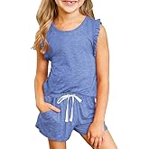 DOKOTOO KIDS Girls Summer Outfits Girl Clothes Sleeveless Tops and Shorts Set with Pockets Size 4-13 Years