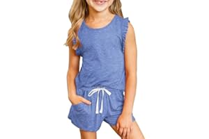 DOKOTOO KIDS Girls Outfits Summer Clothes Cute Sleeveless Tops T-Shirt and Shorts Set with Pockets Size 4-13 Years